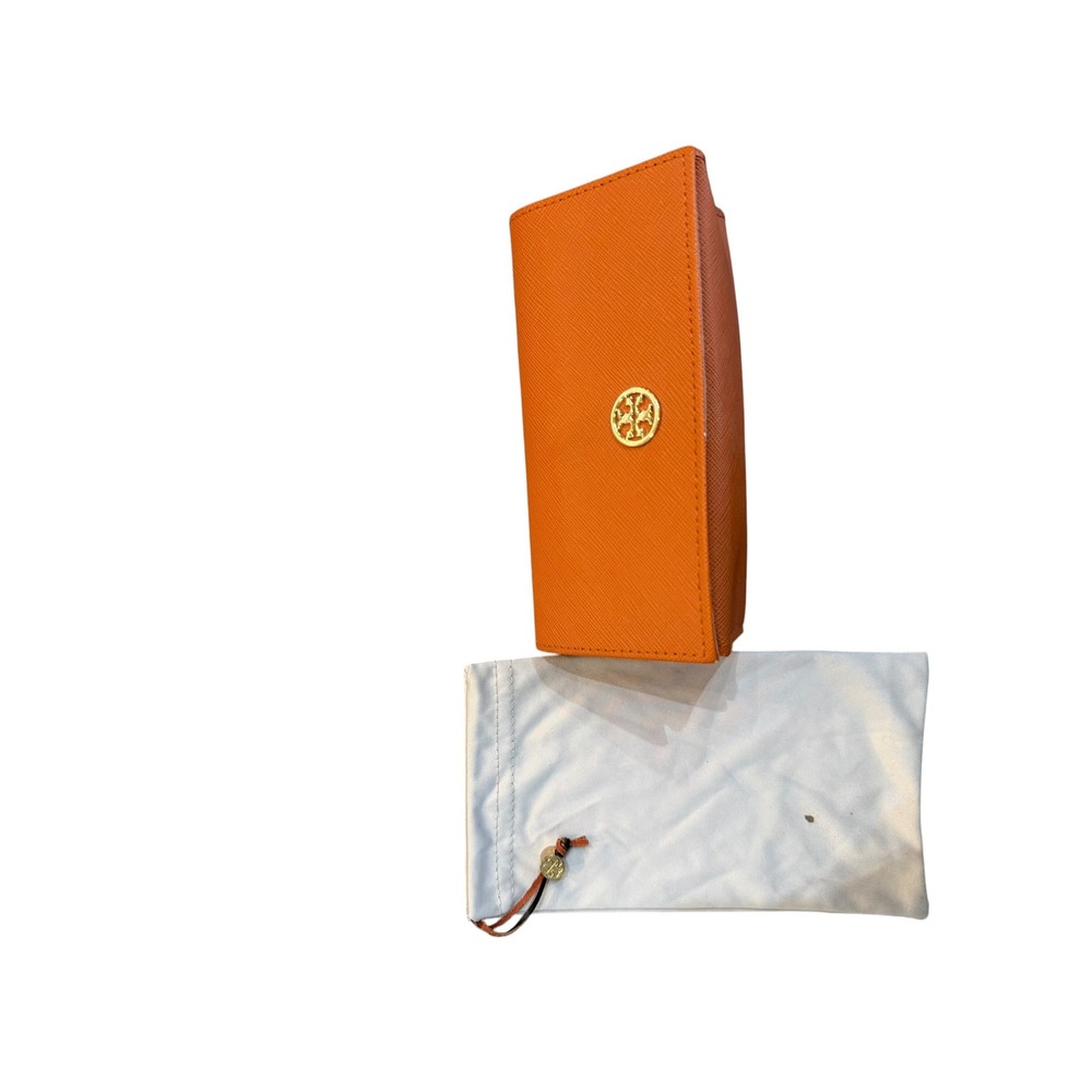 Tory Burch Robinson Orange Saffiano Leather Sunglasses Case with Dust Bag